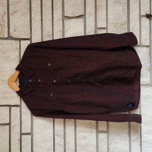 Men's long sleeve Prana corduroy burgundy/black button down shirt